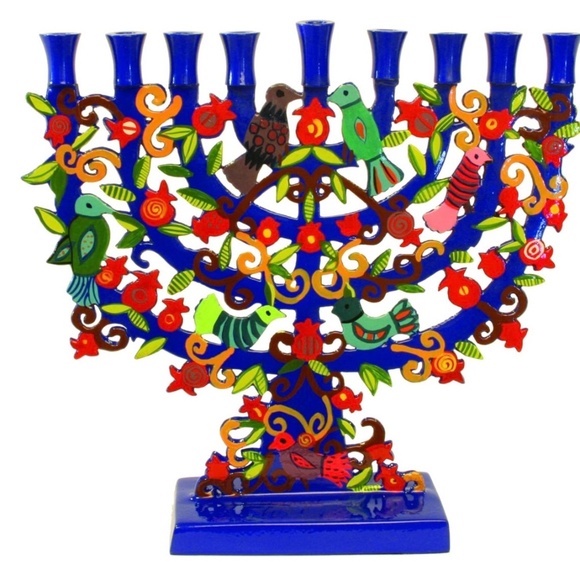 Laser Cut Hanukkah Menorah - Pomegranates + Birds, Cobalt Blue - Picture 10 of 10